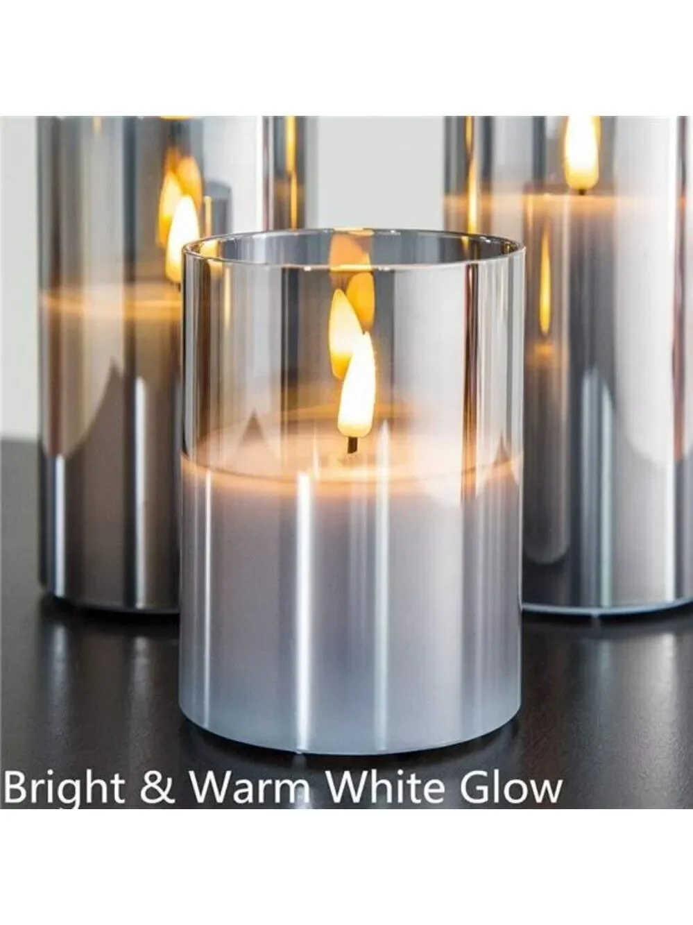 Eywamage Grey Flameless LED Candles Set Remote Pillar Battery Operated Decor